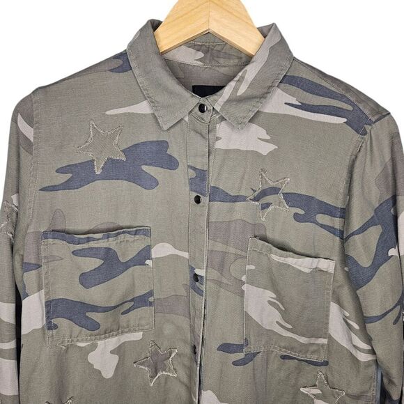 RAILS Marcel Jacket Sage Green Camo Stars S Snap Closure Shacket Tencel Linen - Picture 2 of 12